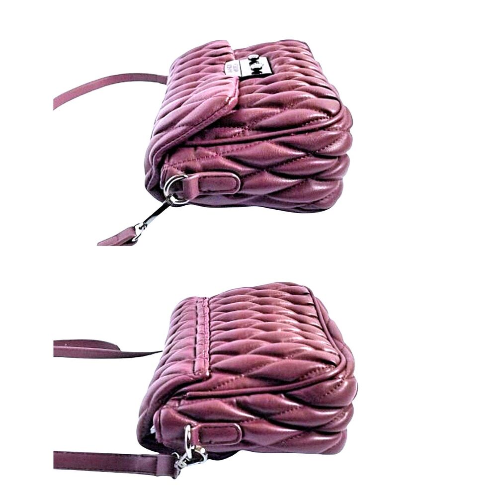 BADGLEY MISCHKA Burgundy Mini Quilted Messenger Bag Vegan Leather Plum - Picture 5 of 13